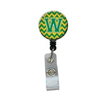 CAROLINES TREASURES Letter W Chevron Green and Gold Retractable Badge Reel CJ1059-WBR